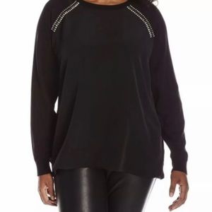 Calvin Klein Black Jeweled Sweater Blouse 0X